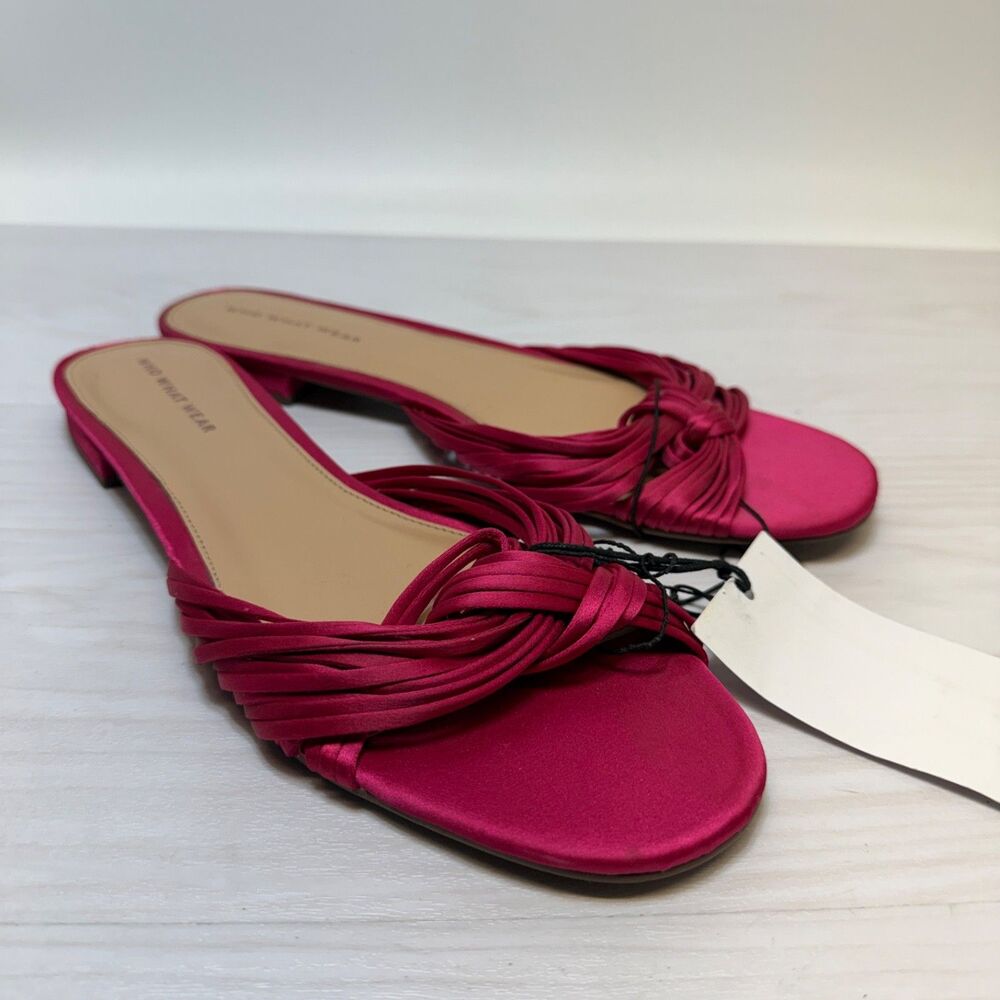 WHO WHAT WEAR Pink Slide Sandals Size 11 Synthetic Upper Grace Satin Knot